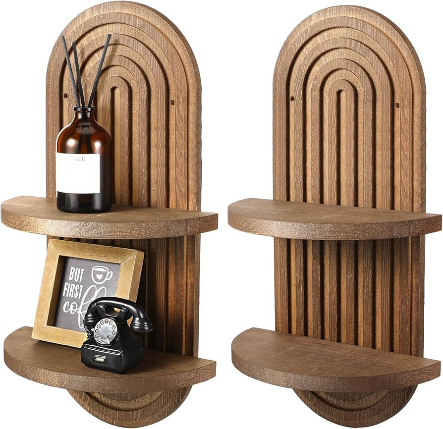 Wenqik 2 Pcs Boho Wall Shelf Rainbow Arch Wooden Floating Shelf Mid Century Bohemian Hanging Hold... | Amazon (US)