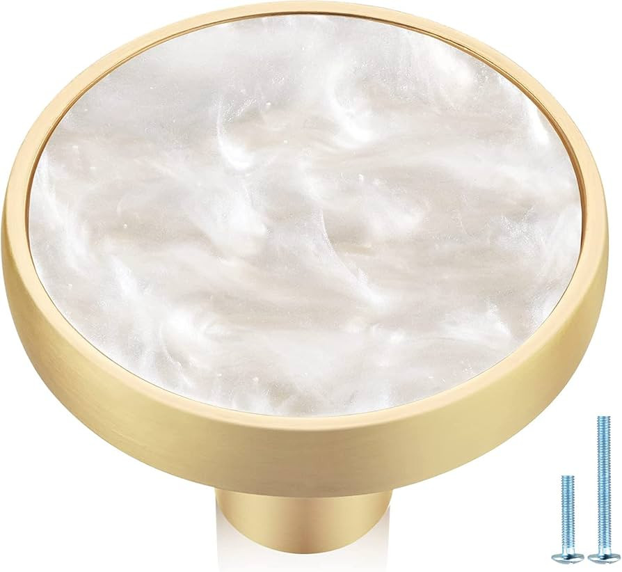 12 Pack Round Gold Cabinet Drawer Knobs,1.25" Decorative Pearl Drawer Pulls,Brushed Brass Furnitu... | Amazon (US)