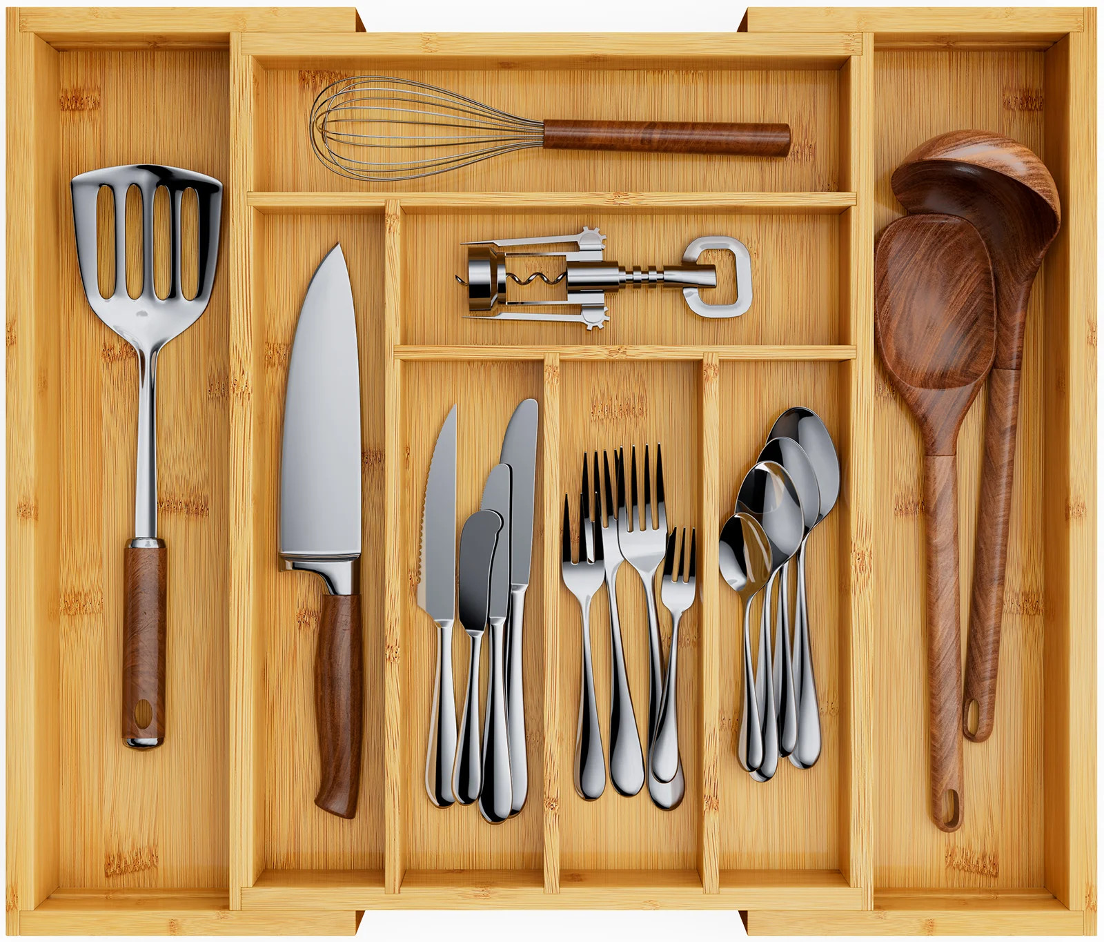 Luzius Bamboo Adjustable Expandable 8 Slot Flatware Drawer Organizer Silverware Organizer for Kitchen Utensils | Wayfair North America