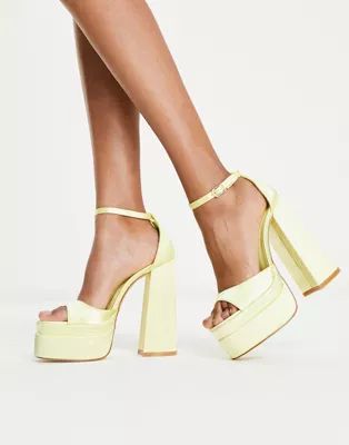 Glamorous layered platform heel sandals in lemon satin | ASOS (Global)
