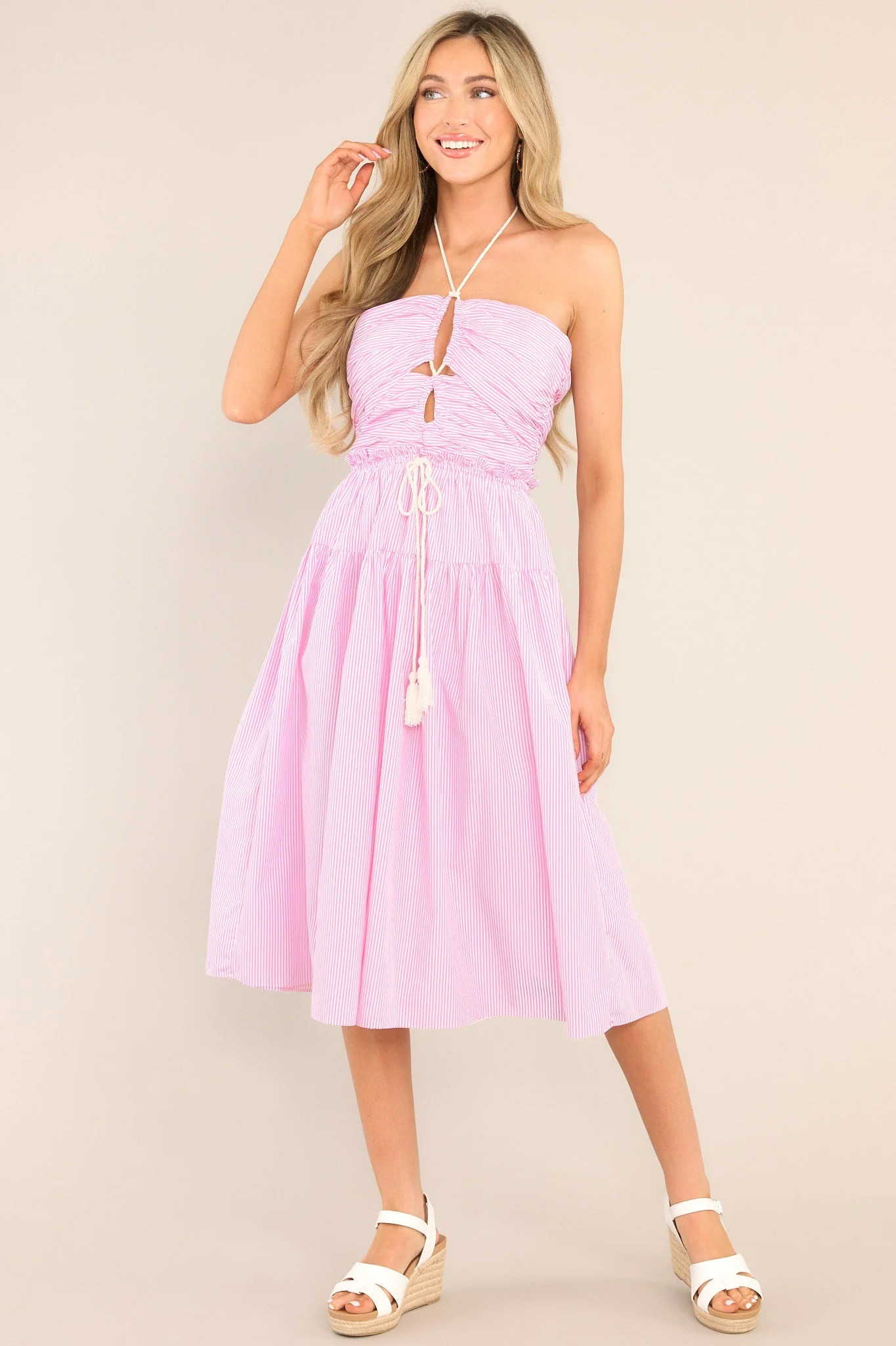In The Details Pink Striped Halter Midi Dress | Red Dress