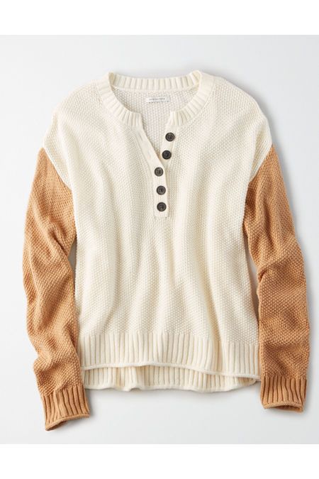 AE Henley Sweater Women's Cream XS | American Eagle Outfitters (US & CA)
