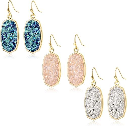 Statement Oval Simulated Druzy Crystal Stone Gold Tone Drop Dangle Earrings for Women and Girls | Amazon (US)