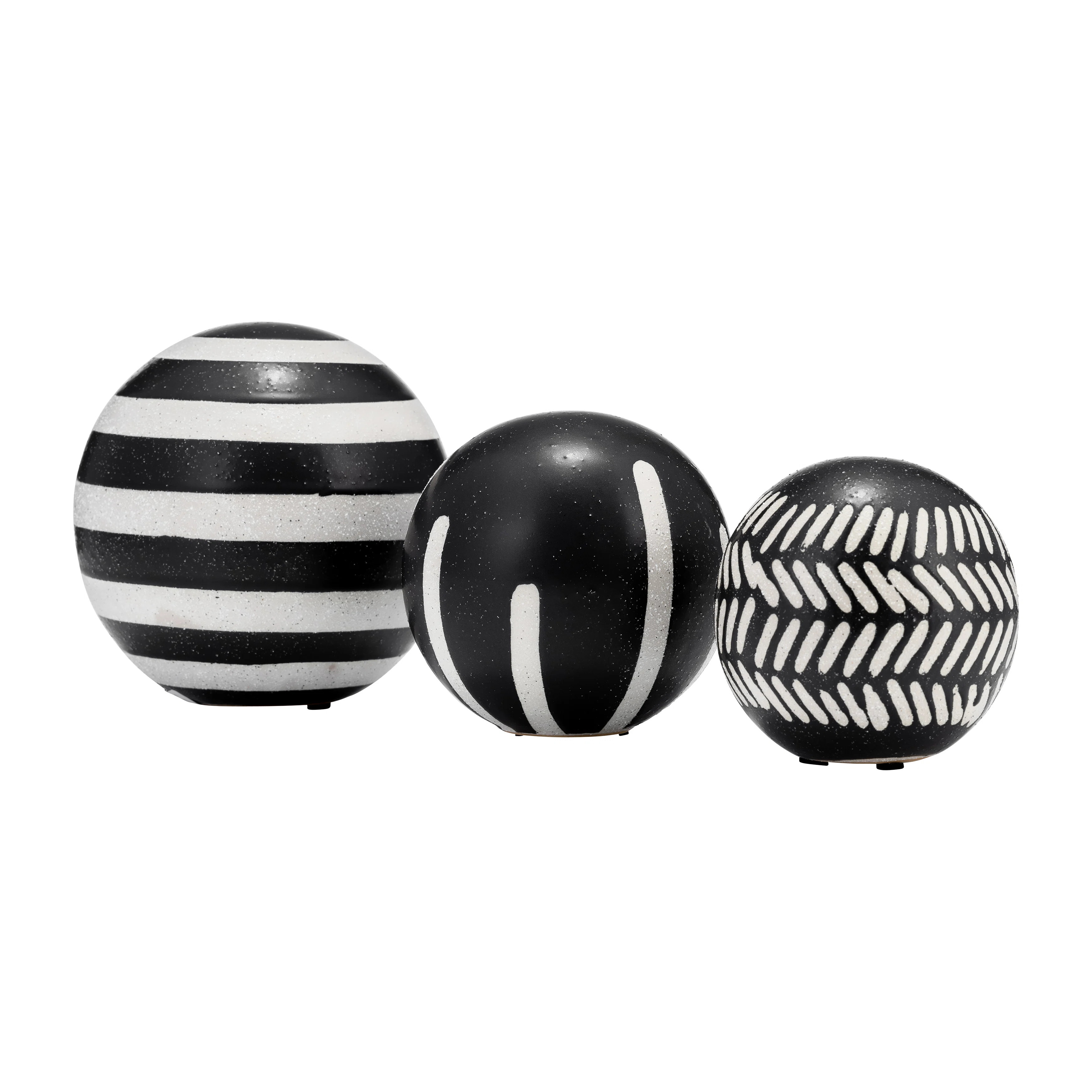Set of 3 Decorative Orbs Contemporary Black and White Tribal Design Round Orb Decor - 6" x 6" x 6... | Wayfair North America