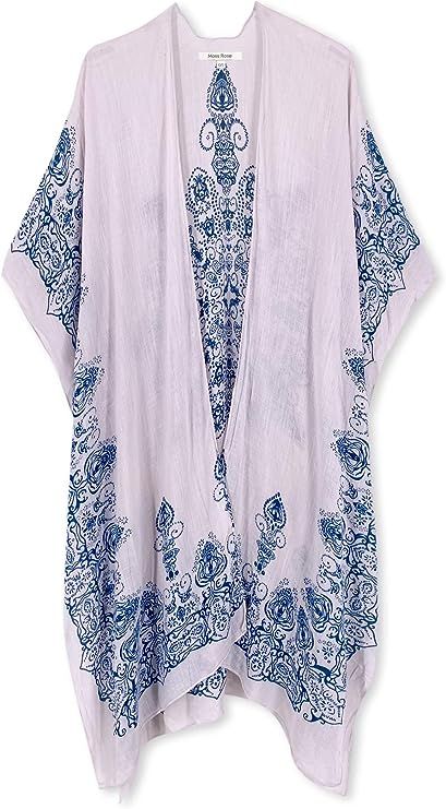 Moss Rose Women's Beach Cover up Swimsuit Kimono Cardigan with Bohemian Floral Print | Amazon (US)