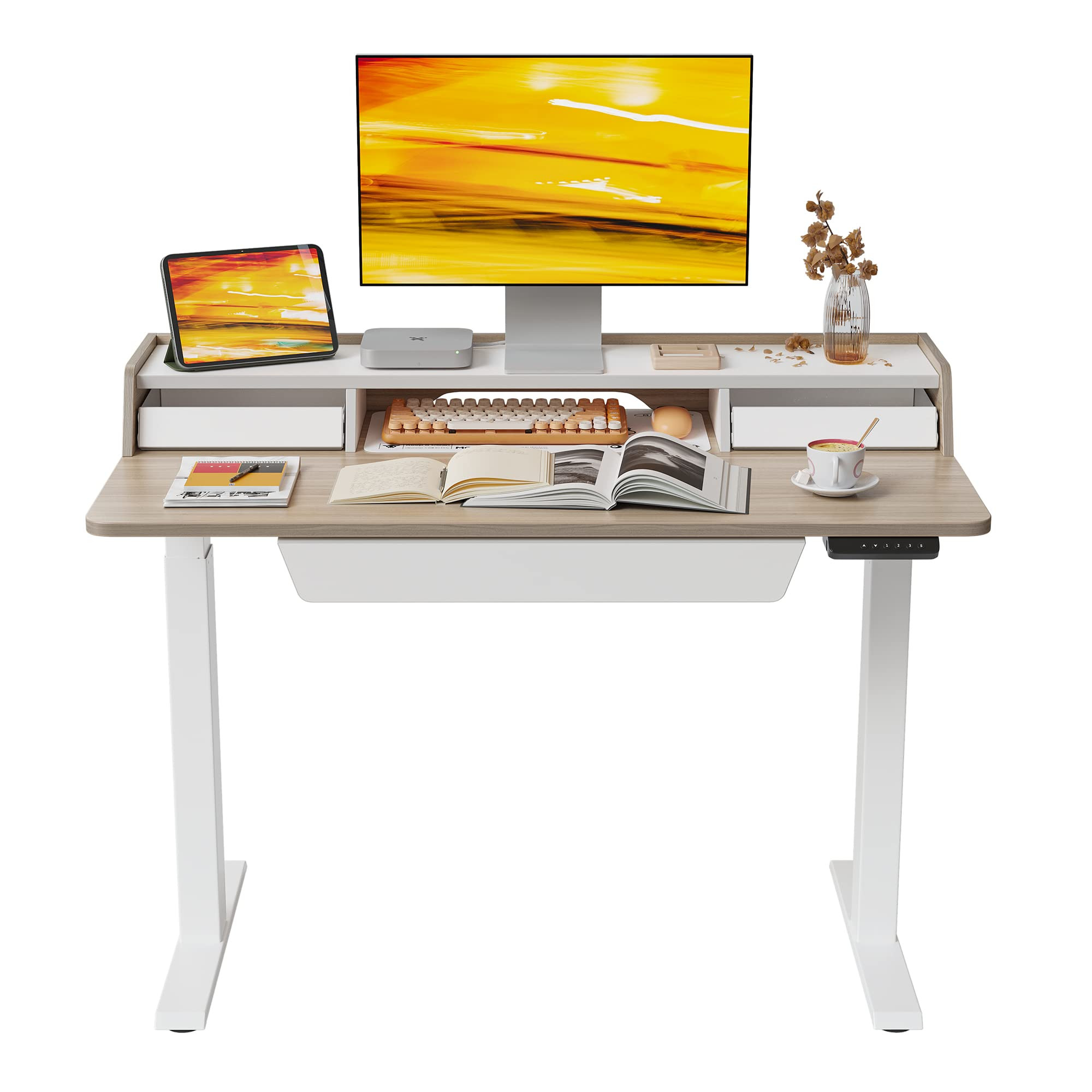 FEZIBO Height Adjustable Electric Standing Desk with Three Drawers, 48 x 25 Inch Table with Stora... | Amazon (US)