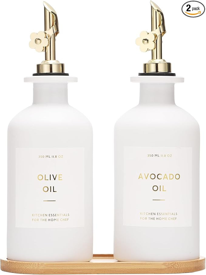 HOMCDALY Olive Oil Dispenser for Kitchen, 11.8oz Glass kitchen Dispenser Bottle, Gold Oil&Vinegar... | Amazon (US)