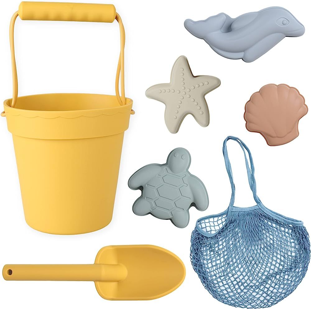 BLUE GINKGO Silicone Beach Toys - Modern Baby | Travel Friendly Beach Toys Set | Silicone Bucket,... | Amazon (US)