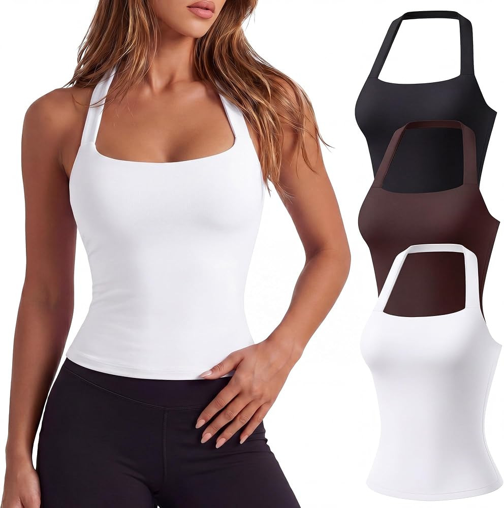 Coume 3 Pack Women Halter Workout Tops Padded Tank Tops | Amazon (US)