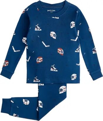 Kids' Hockey Print Fitted Organic Cotton Two-Piece Pajamas | Nordstrom