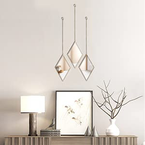 PHOSPHOR Diamond Decor Wall Mirror, Set of 3 PCS Home Decor Gold Mirror with Hanging Chain, Class... | Amazon (US)