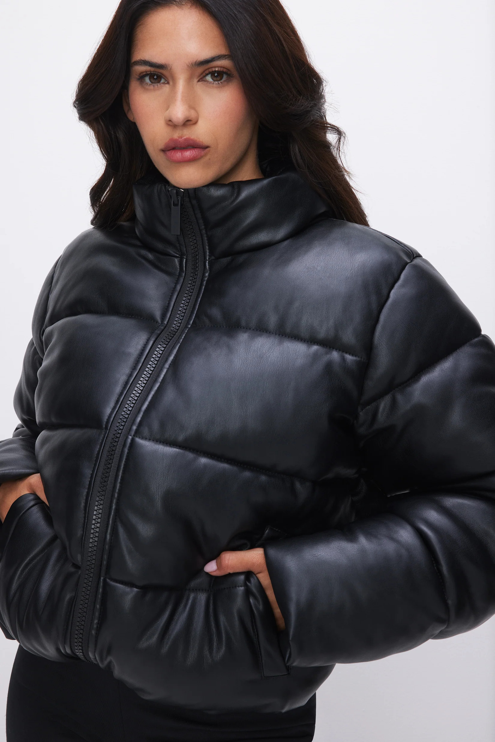 FAUX LEATHER PUFFER JACKET | BLACK001 - GOOD AMERICAN | Good American