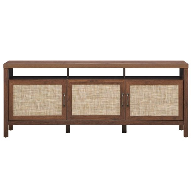 Topbuy Universal TV Stand Cabinet Television Media Console with 3 Rattan Doors Walnut | Walmart (US)