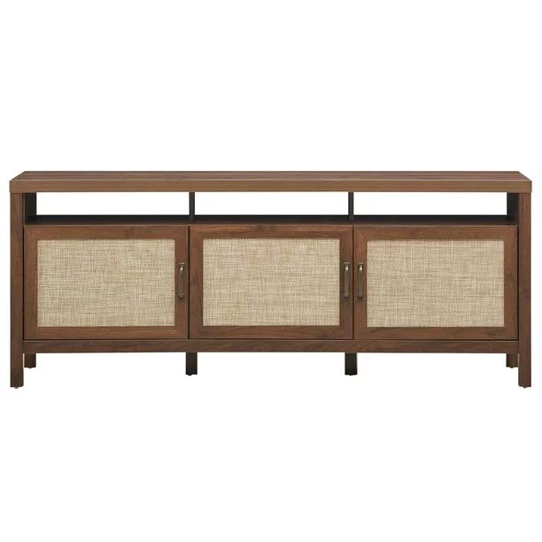 Topbuy Universal TV Stand Cabinet Television Media Console with 3 Rattan Doors Walnut | Walmart (US)