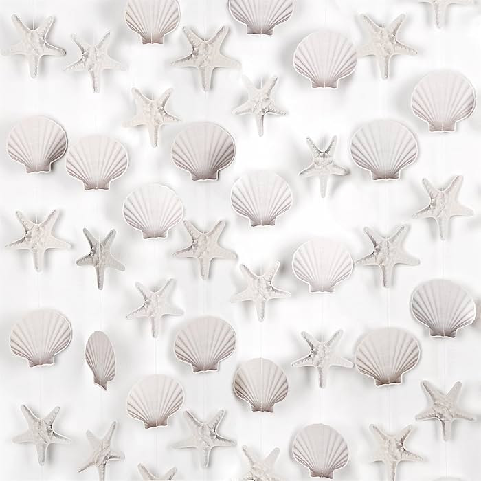8 Pack Starfish and Sea Shell Shape Paper Hanging Decorations - Coastal Nautical Garland for Unde... | Amazon (US)
