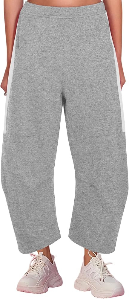 UANEO Women's Barrel Leg Pant Wide Leg Elastic Waisted Track Pants Trousers Casual Palazzo Stripe... | Amazon (US)