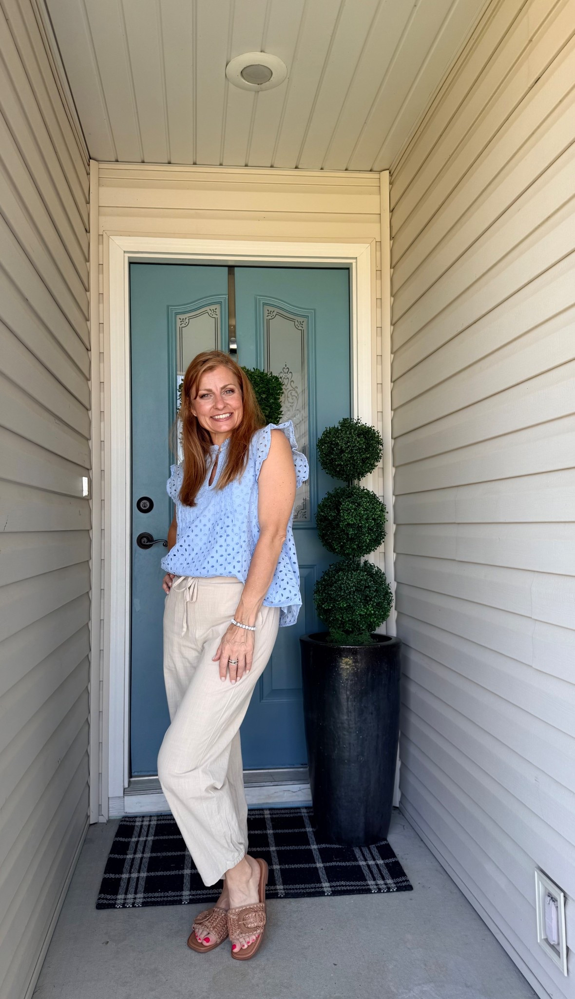 This is what spring-to-summer dressing should feel like… light, easy, and pulled together without trying.
The eyelet top gives just enough detail to elevate a simple outfit, and these linen pants are that go-to staple when you want comfort but still look refined.
This is the kind of outfit that works for real life — errands, lunch, or just stepping out feeling like yourself again.
Everything is linked here so you can recreate it quickly and save yourself time 🤍 
Shirt- size small - Walmart
Pants- size small- Amazon
shoes- American Eagle
#over40style #easystyle #momstyle #outfitideas #springstyle
easy spring outfits for women over 40, linen pants outfit ideas, effortless everyday style, affordable fashion for moms, simple summer outfits

#LTKOver40 #LTKootd #LTKPetite
