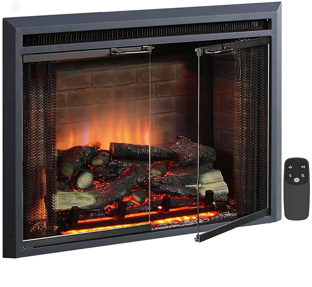 PuraFlame Klaus Electric Fireplace Insert with Fire Crackling Sound, Glass Door and Mesh Screen, ... | Amazon (US)