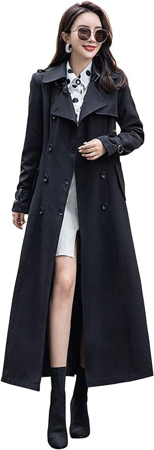 ebossy Women's Double Breasted Duster Trench Coat Slim Full Length Maxi Long Overcoat | Amazon (US)
