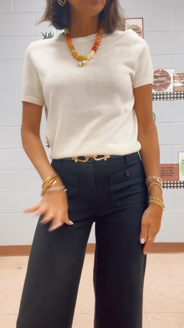 Teacher OOTD
Wearing 0 in Palmer wide leg 
Small in top

#LTKWorkwear #LTKOver40 #LTKPetite