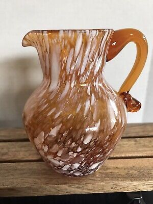 PITCHER DARK AMBER HAND BLOWN  WHITE SPECKLED ART GLASS | eBay US