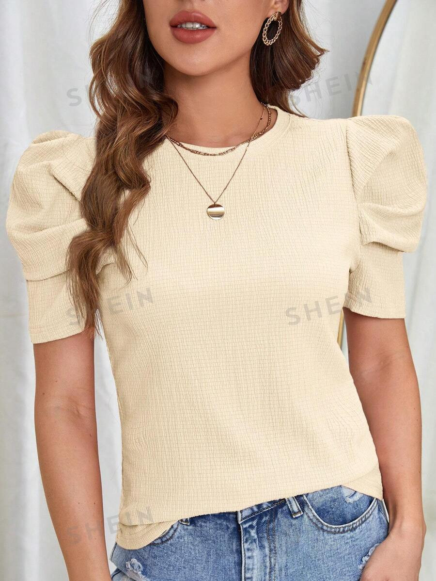 SHEIN Clasi Puff Sleeve Solid Tee | SHEIN