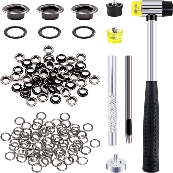 Rustark 200 Sets 1/4 Inch Black Grommet Assortment Kit with 4 Pcs Setting Install Tool, 6mm Metal... | Amazon (US)