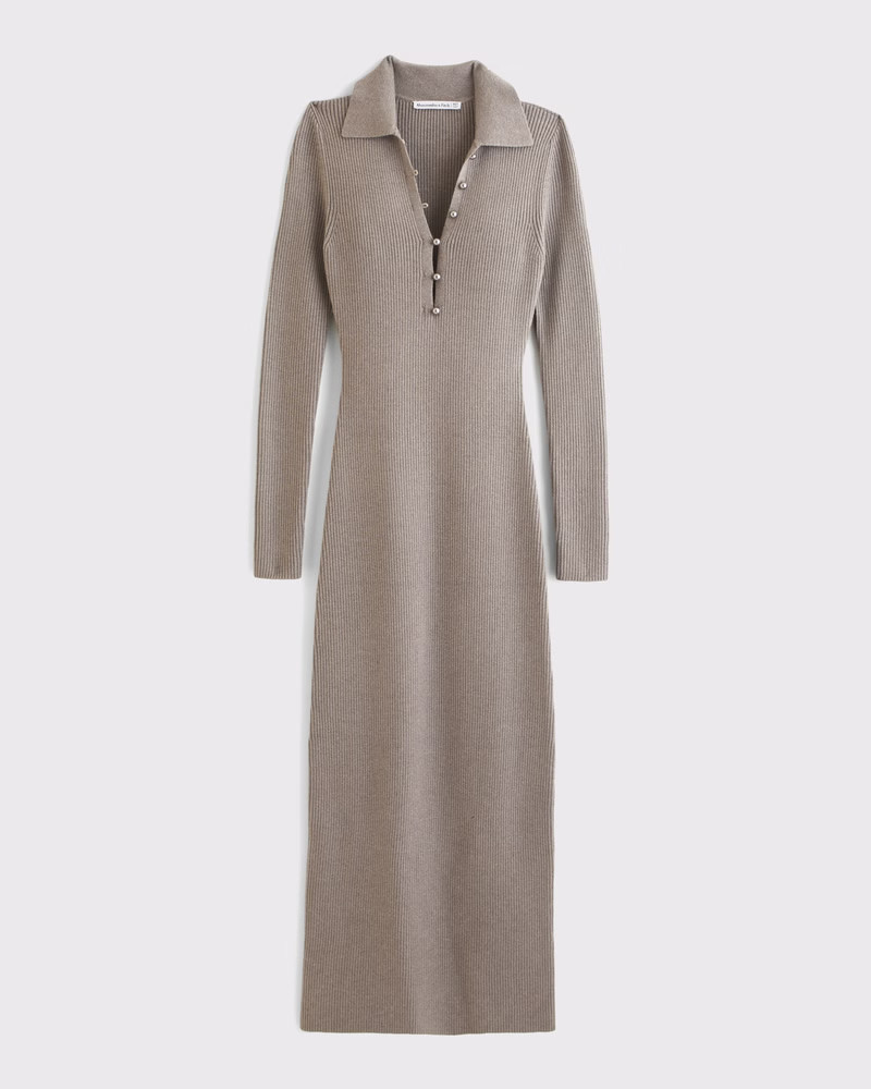 Long-Sleeve Collared Midi Sweater Dress | Abercrombie & Fitch (US)