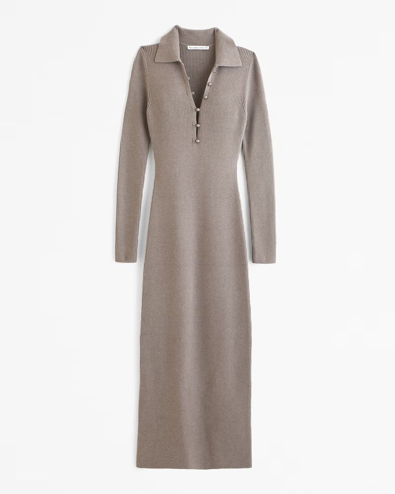 Long-Sleeve Collared Midi Sweater Dress | Abercrombie & Fitch (US)