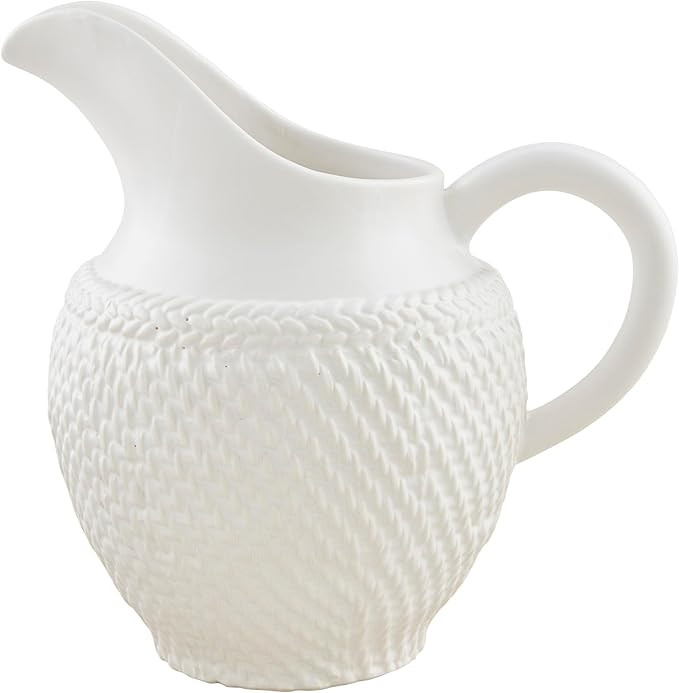 Mud Pie 60 oz Woven Ceramic Pitcher, White | Amazon (US)