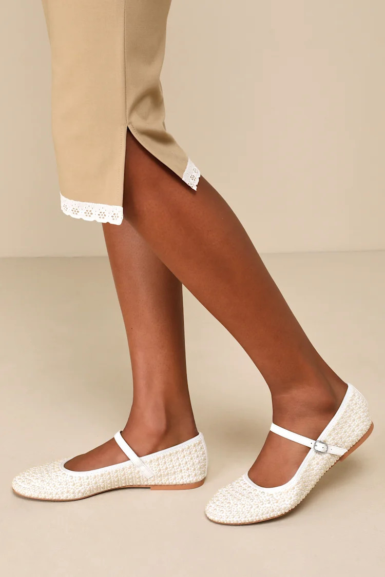 Vinetta Ivory Pearl Buckle Ballet Flats | Lulus