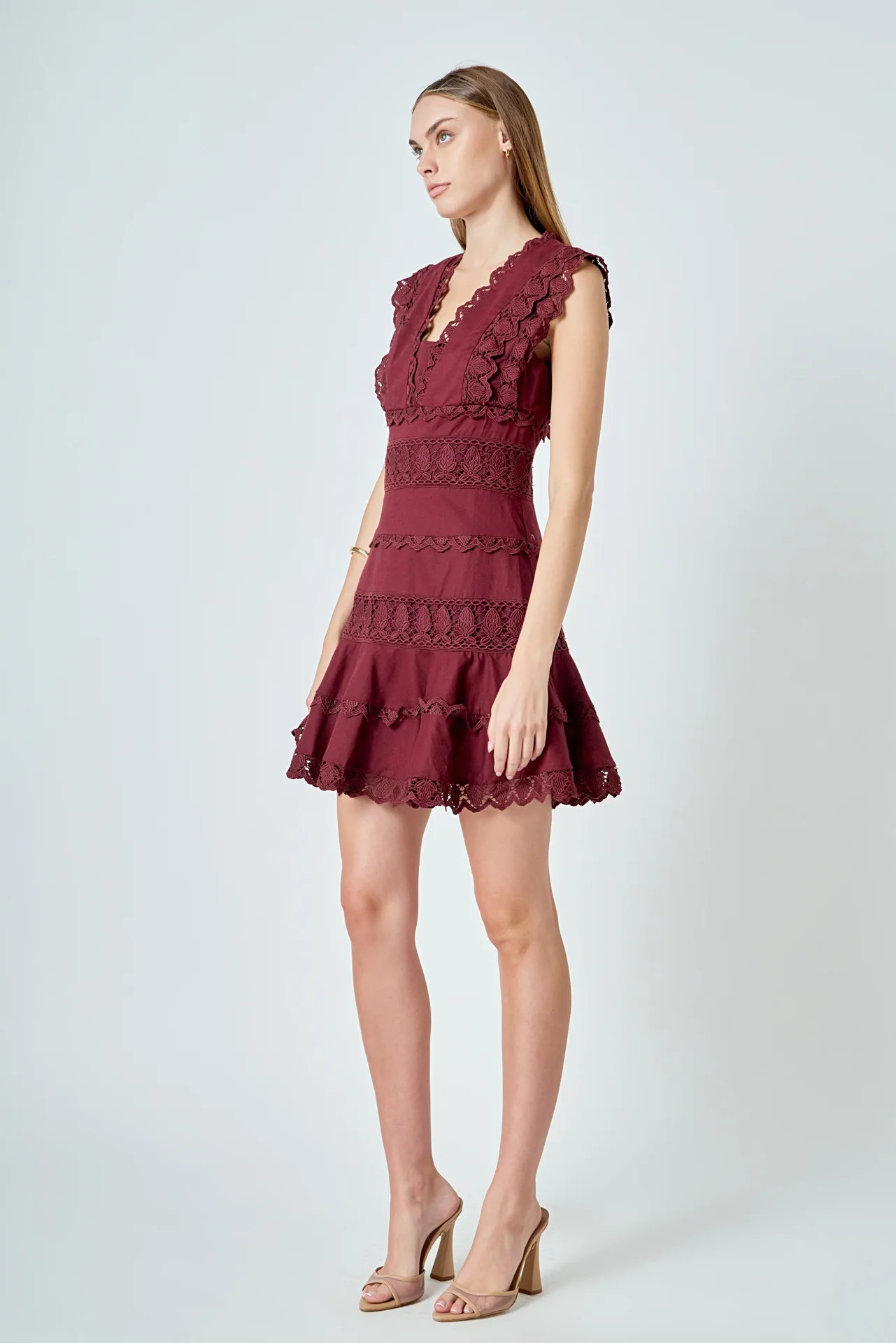 Plunging Neck Lace Trim Dress | Endless Rose