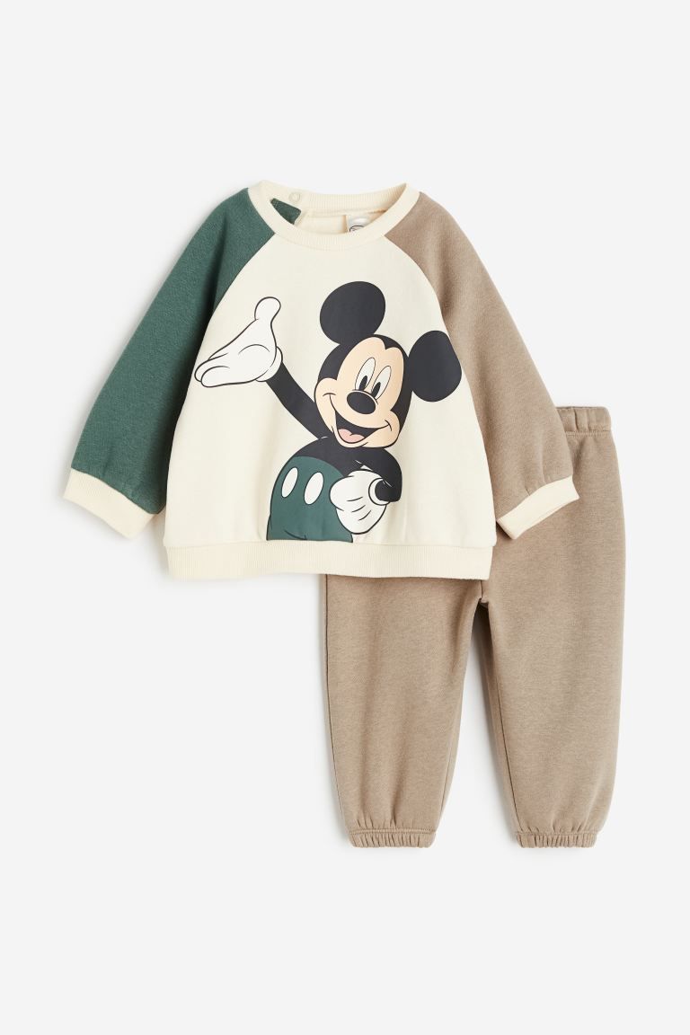 2-piece Sweatshirt Set - Beige/Mickey Mouse - Kids | H&M US | H&M (US + CA)