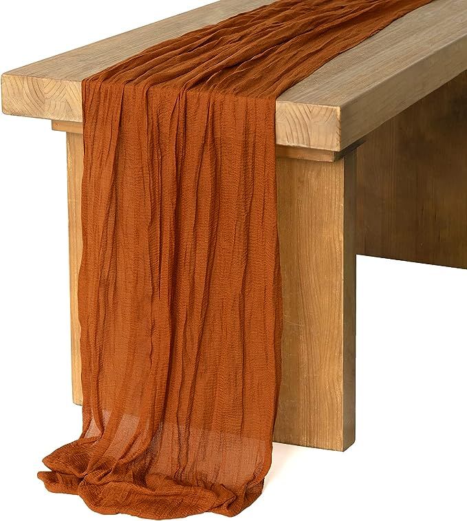 Ling's moment 10Ft x 35" Wide Rust Gauze Semi-Sheer Table Runner Cheesecloth Boho Tablecloth for ... | Amazon (US)