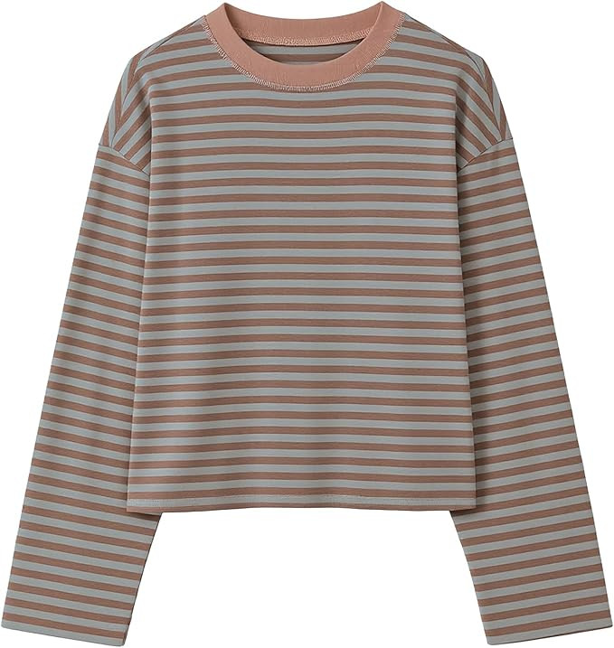 KOSUSANILL Striped Long Sleeve Shirt Women Oversized Baggy Crewneck Tshirt | Amazon (US)