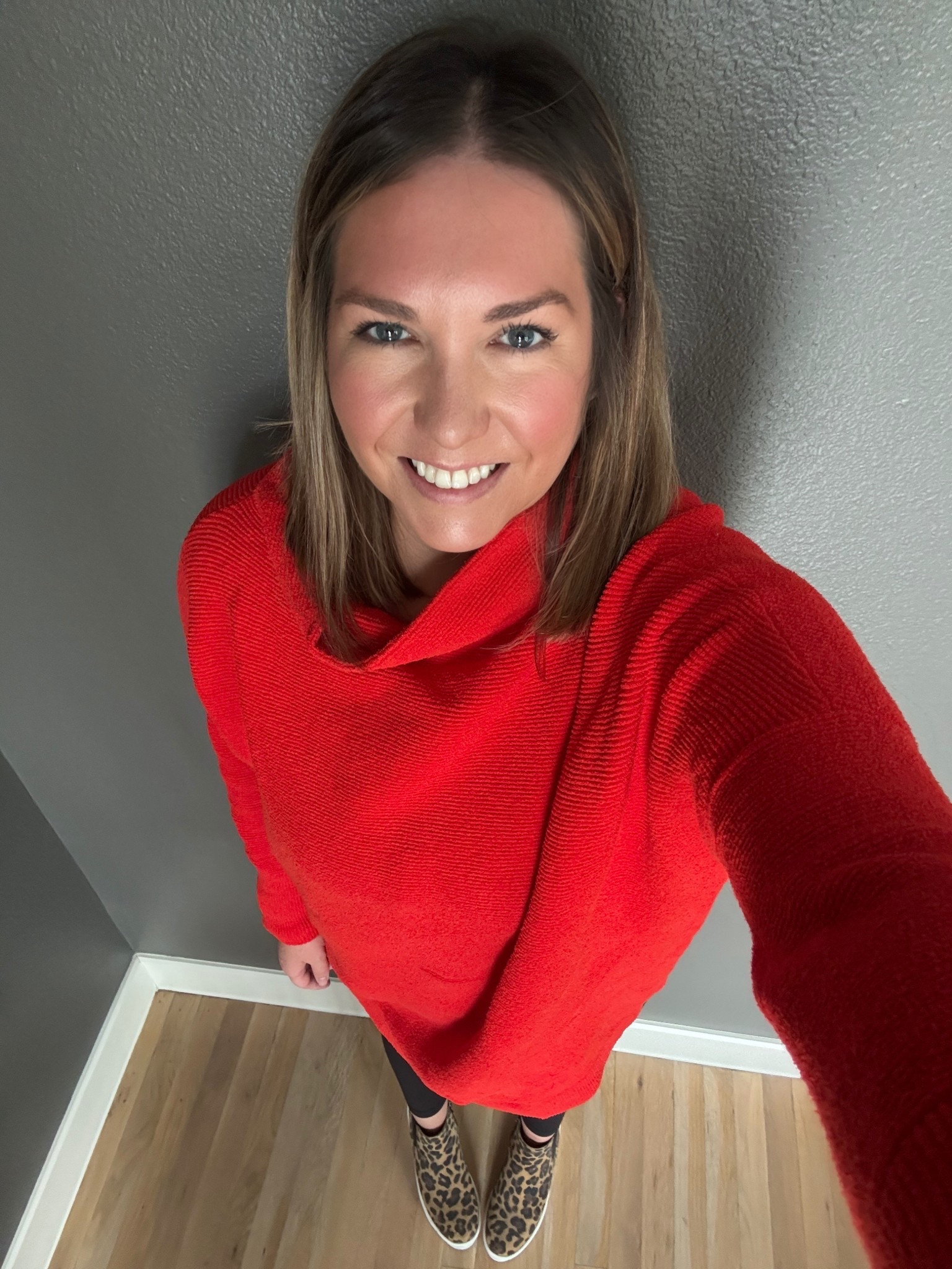 Took the Doods to see Santa Paws. It was super chilly for here so this sweater is a holiday staple for a casual outing. I love this color red. I added a pair of leopard sneakers booties to add a little bit more interest  

#LTKootd #LTKMidsize #LTKHoliday