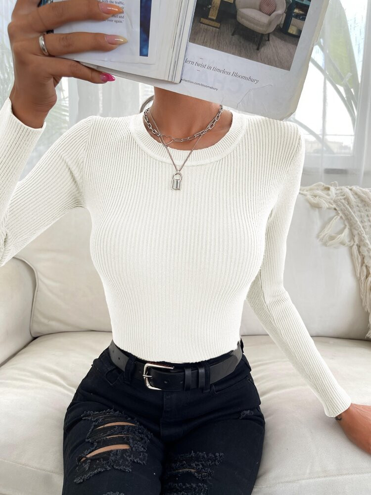 SHEIN Rib Knit Slim Sweater | SHEIN