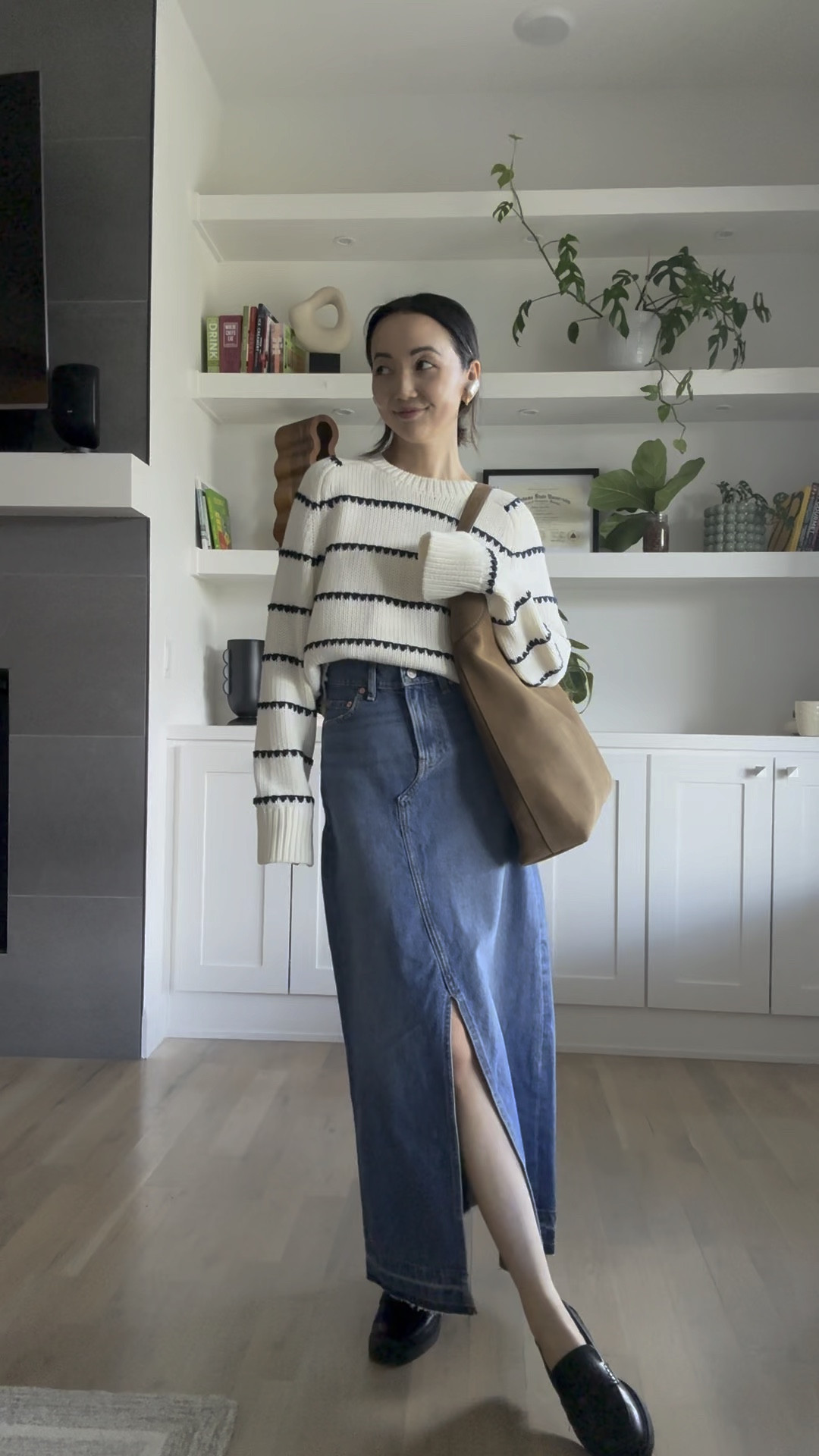 Work outfit, work from home outfit, fall outfit, denim outfit, denim skirt 

#LTKWorkwear #LTKVideo #LTKItBag