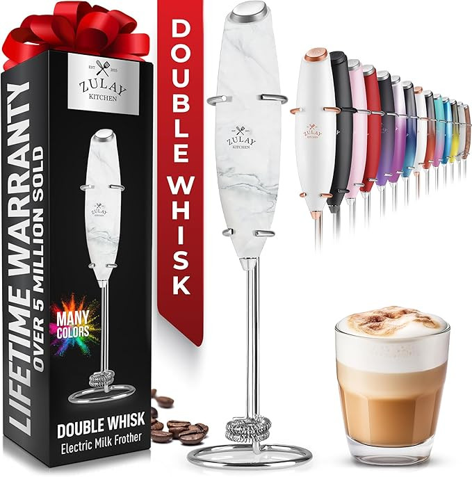 Zulay Kitchen Powerful Double Whisk Milk Frother Handheld - Foam Maker With Stand - Whisk Drink M... | Amazon (US)