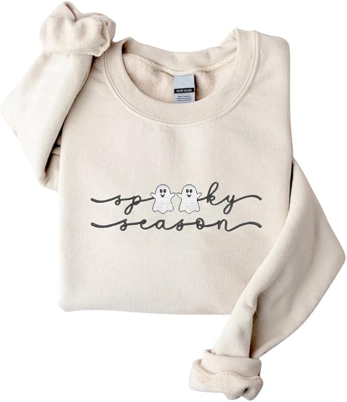 My4gifts Halloween Spooky Season Embroidered Sweatshirt,Cute Spooky Coffee Sweatshirt,Women Ghost... | Amazon (US)