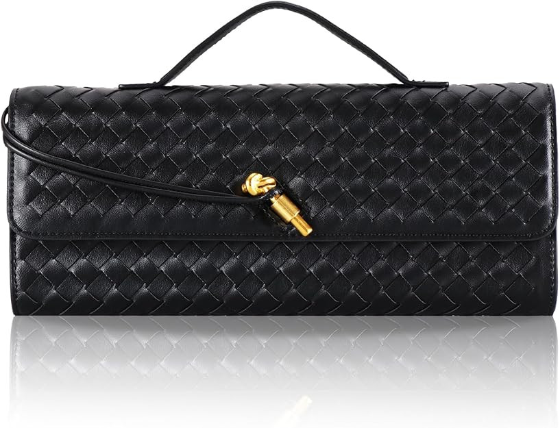 Pu Leather Woven Bag Purse,Black Clutch, Woven Evening Bag For Women 11.8" x 1.7" x 4.9" | Amazon (US)