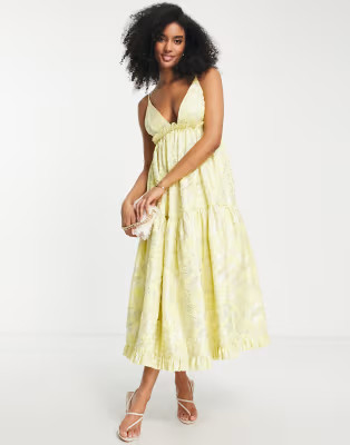 ASOS EDITION floral jacquard midi cami dress with ruffles in yellow | ASOS | ASOS (Global)