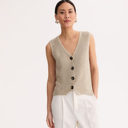 Linen/Cotton Chunky Knit Sleeveless Cardigan | La Redoute (UK)