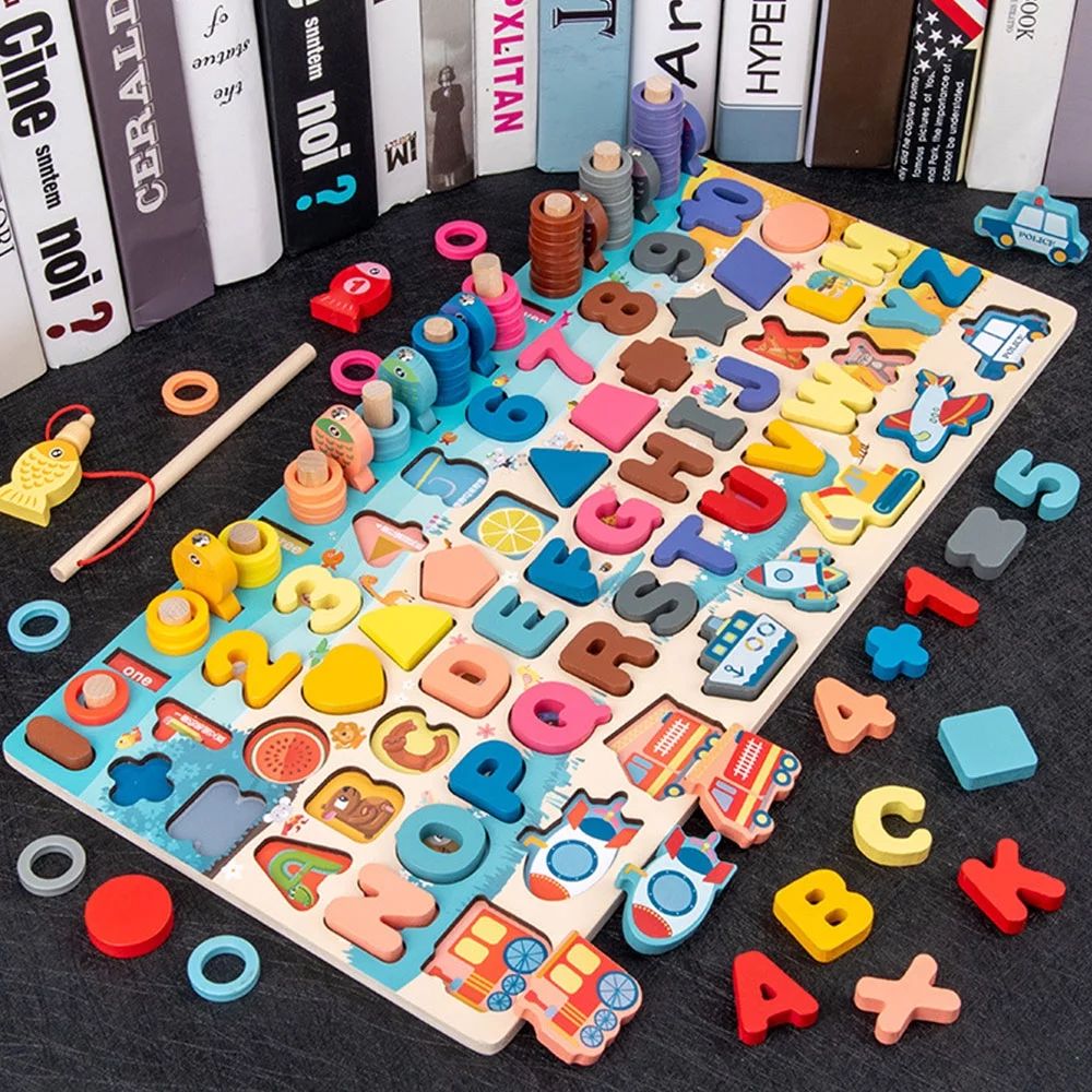 Fyeme 8 in 1 Wooden Number Alphabet Puzzle Sorting Montessori Toys, Preschool Education Math Stac... | Walmart (US)