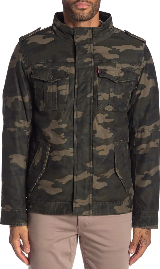 Washed Cotton Faux Shearling Lined Hooded Military Jacket | Nordstrom Rack