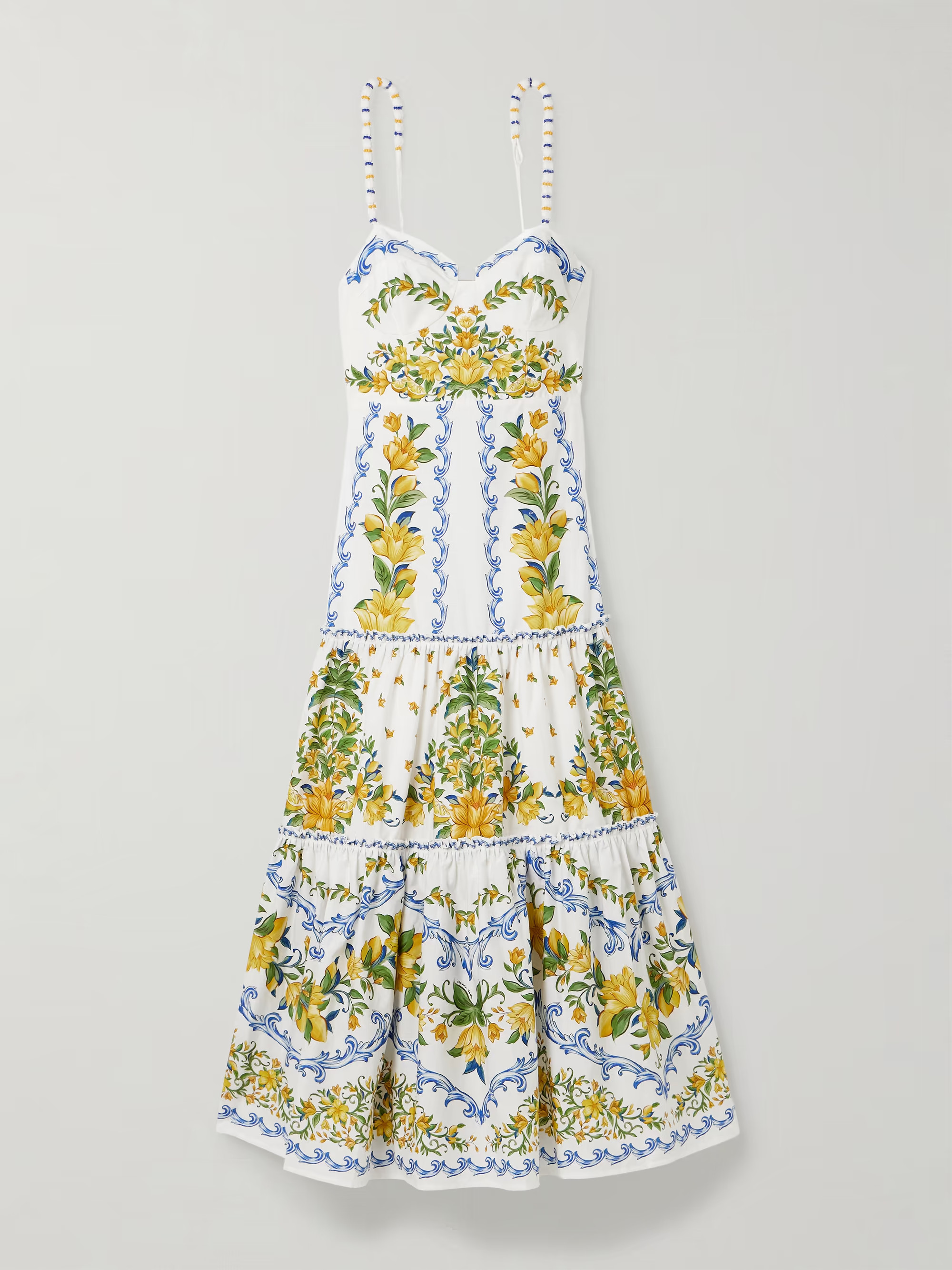 Sicily tiered bead-embellished printed cotton-poplin midi dress | NET-A-PORTER APAC