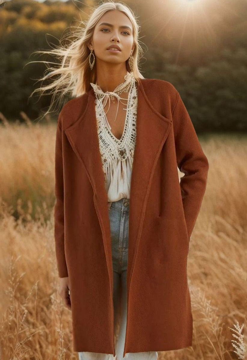 Classy Open Front Knit Coat in Caramel | Chicwish