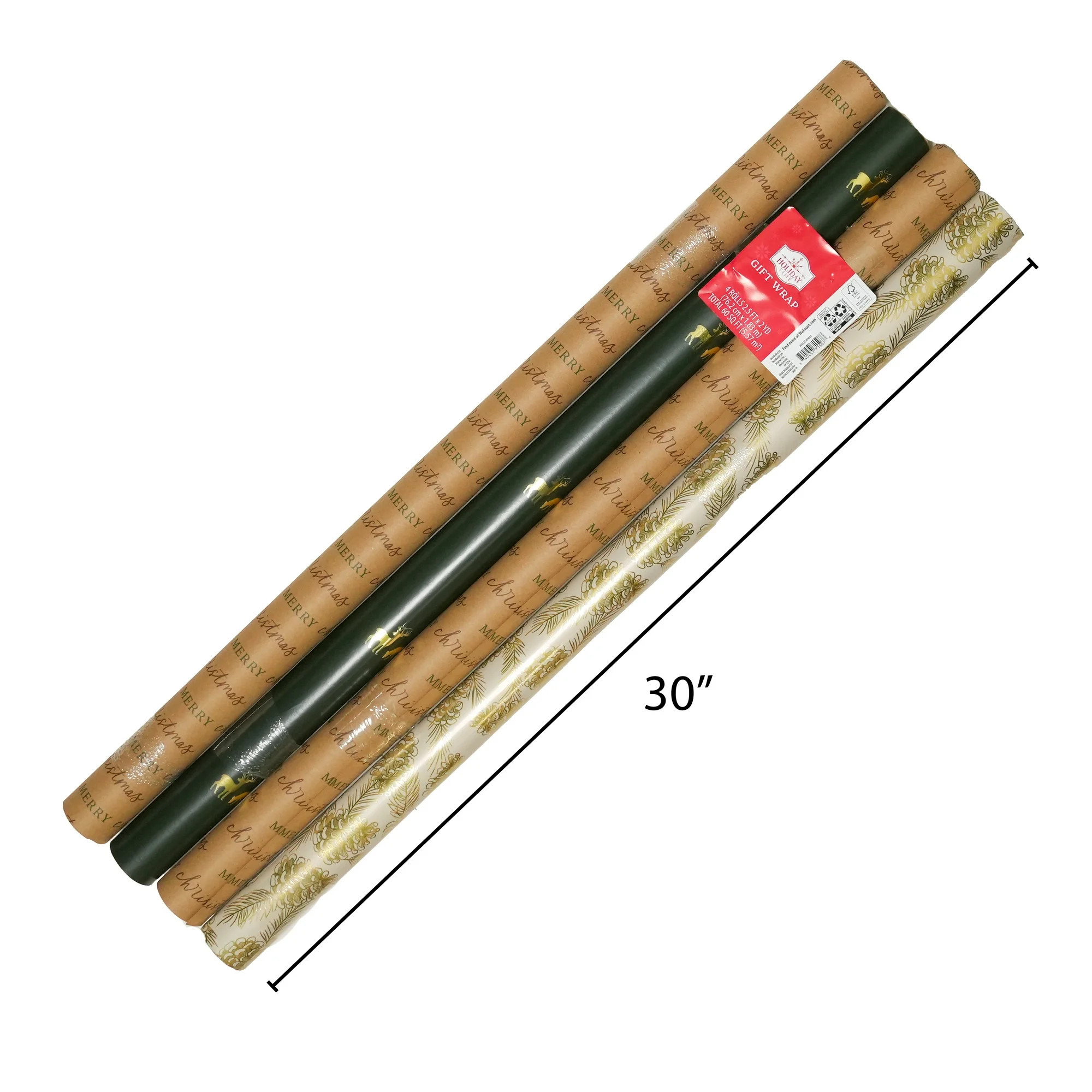 Multicolor Assorted Cabin Chic Christmas Wrapping Paper, 60 sq ft, 4 Rolls, by Holiday Time | Walmart (US)