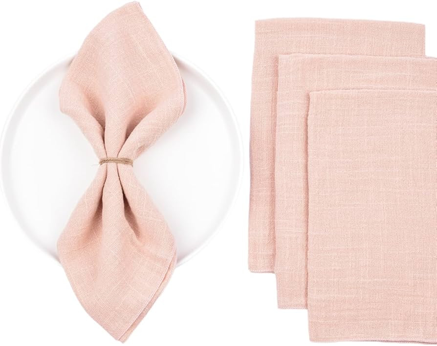 Joanlody Handmade Cloth Napkins Rustic Cotton Linen Napkins 16.5x16.5 Inches Washable Dinner Napk... | Amazon (US)
