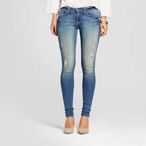 Women's Mid Rise Lightly Destructed Skinny Jeans Light Denim – Vervet by Flying Monkey | Target